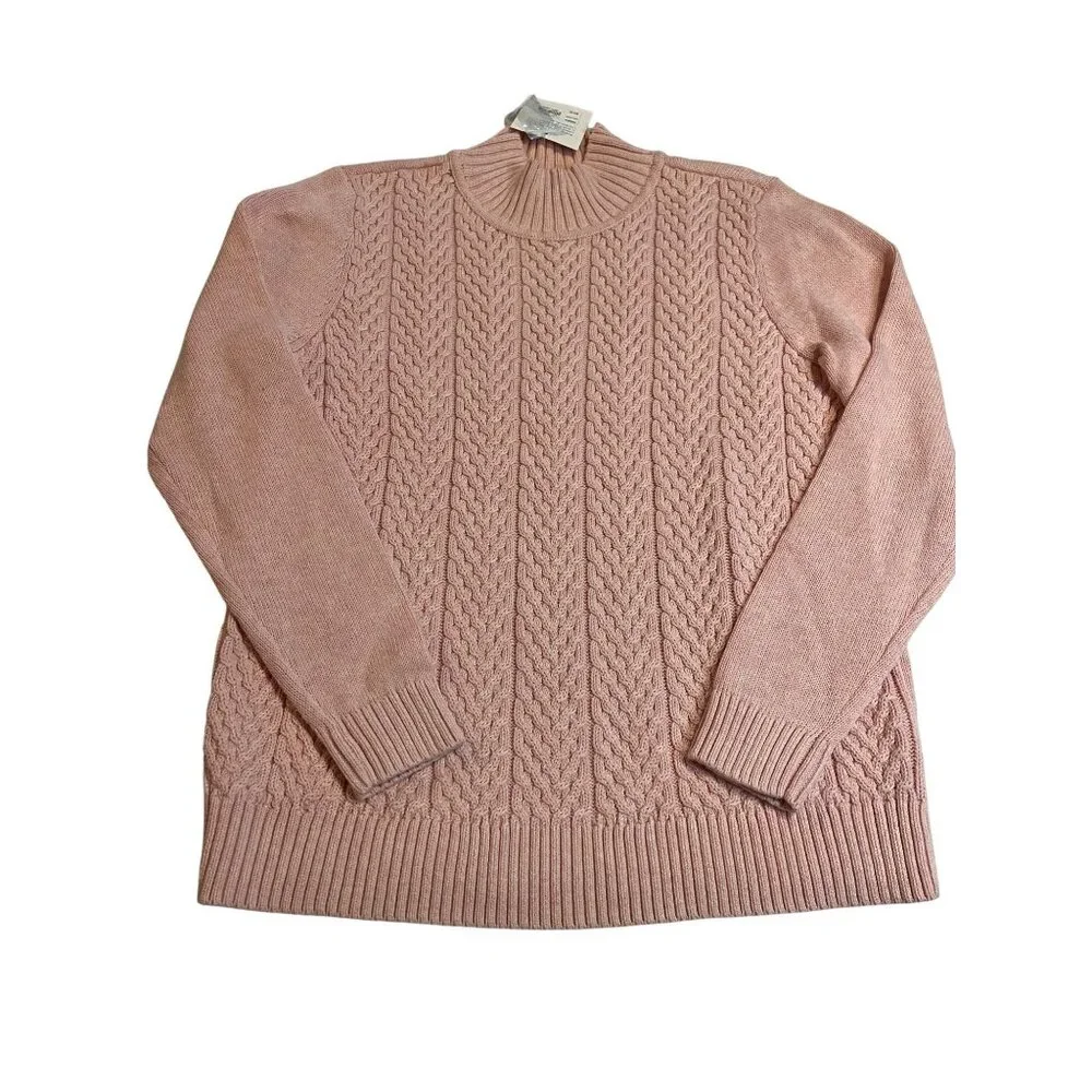 NWT Croft & Barrow Womens Pink Cable Knit Sweater  L Cotton preppy long sleeve